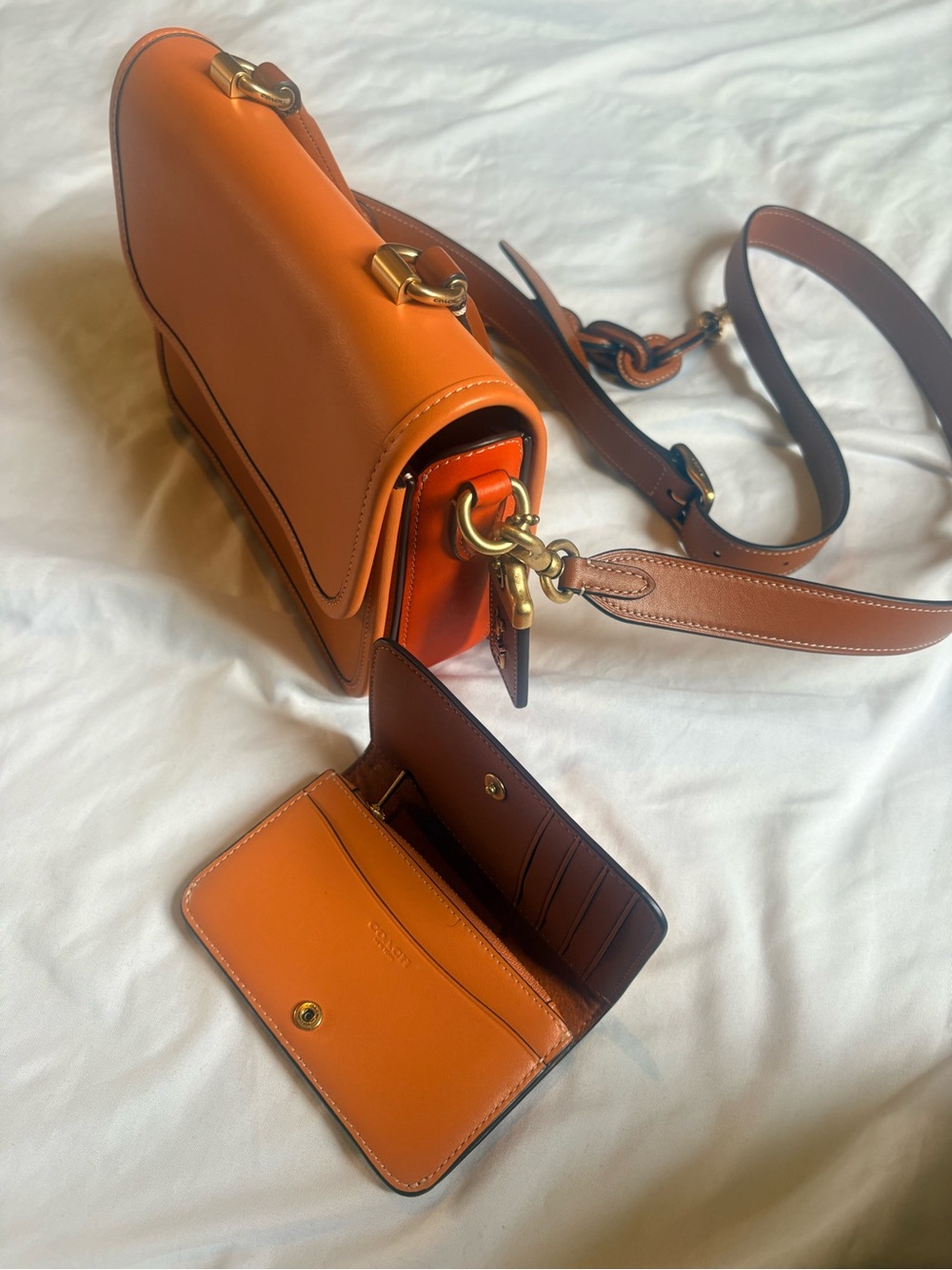 Coach Orange Leather Rogue Top-Handle Satchel with Matching Wallet - Picture 2 of 5